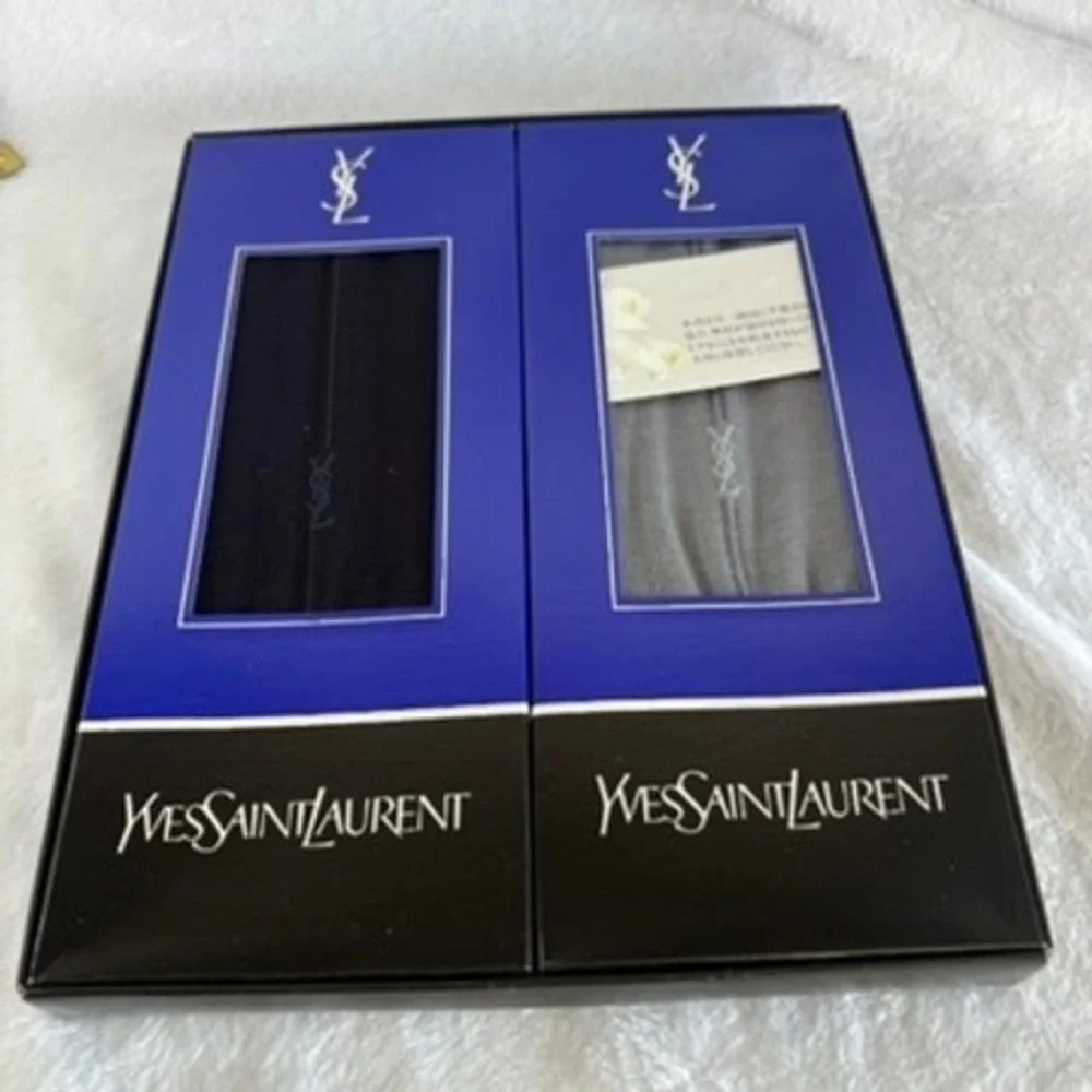 Yves Saint Laurent Tights Monogram Logo Black Grey Sheer Designer